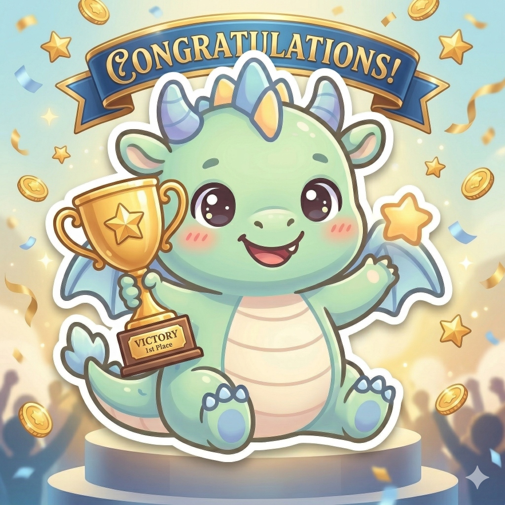 Congratulations! Monty holding a trophy